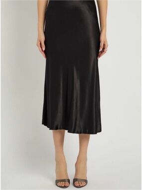 Rails Black Satin Bias Midi Skirt